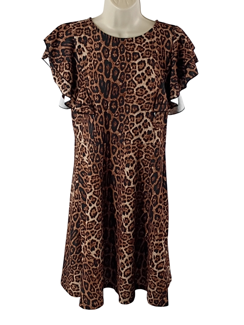 Sterling Kreek Leopard Print Flutter Sleeve Midi Dress - Brown